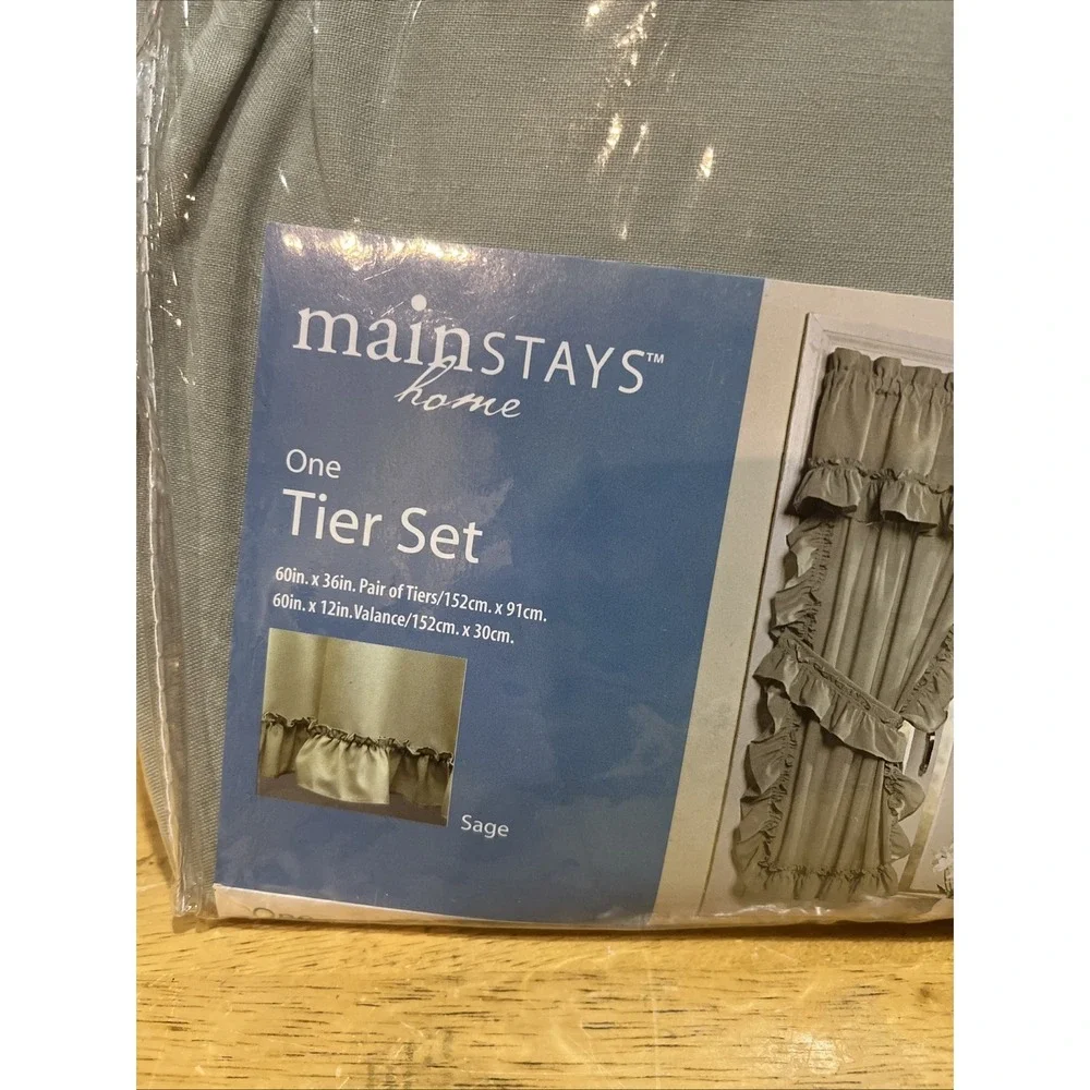 Vtg Mainstays Home Tier (60x36) & Swag Valance (60x12)‎ Set Green Sage